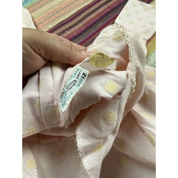 Vintage Carol Evans Girls Party Dress Pink Flocked Floral Print Wide Cuffs Sz 12 - Picture 11 of 12